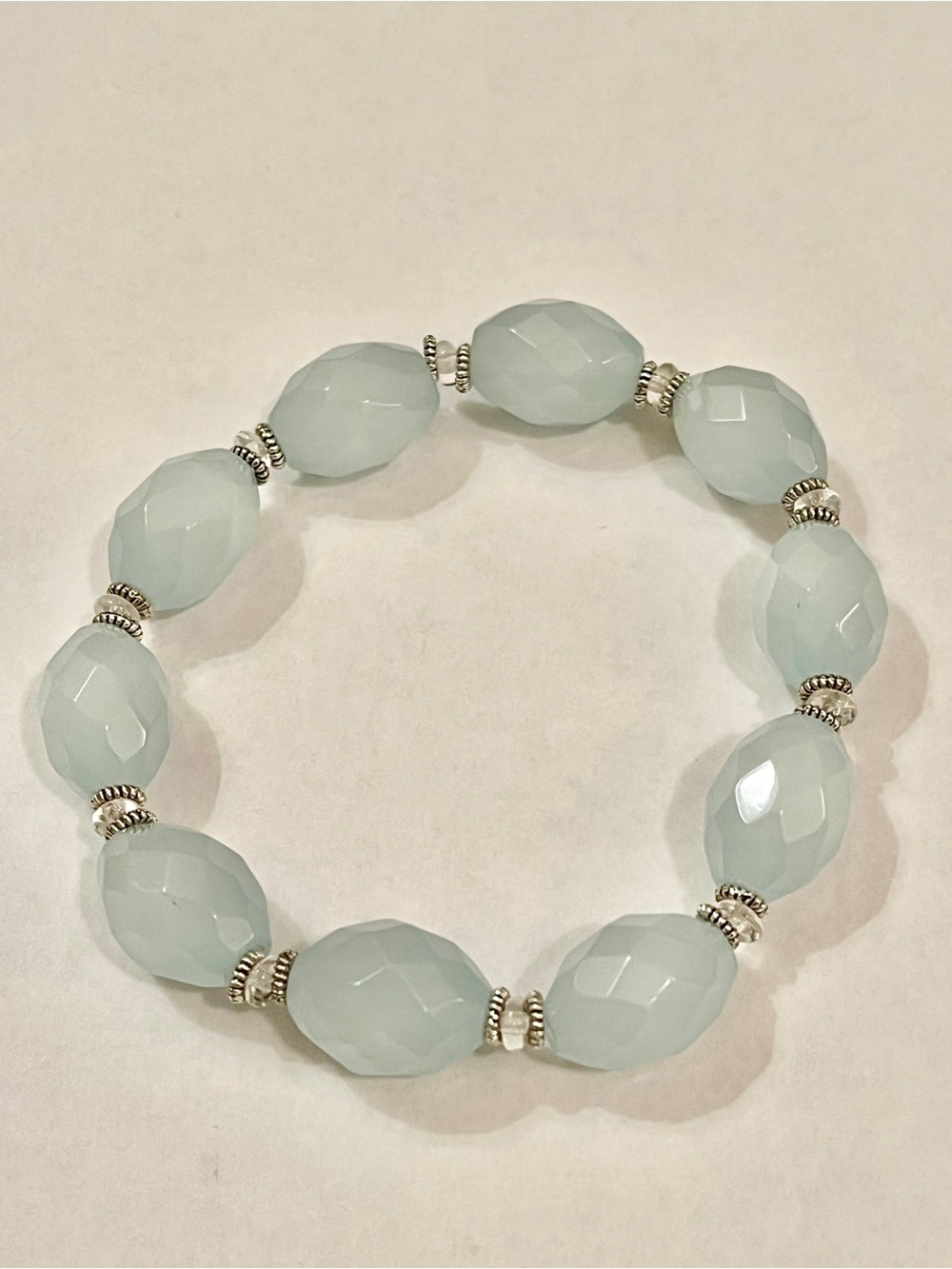 Faceted Pale Blue Stretch Beaded Bracelet